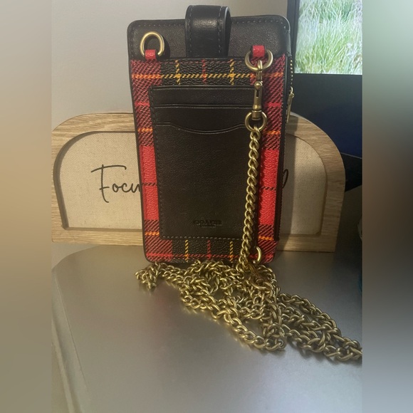 Coach Red and Black Plaid Phone Wallet